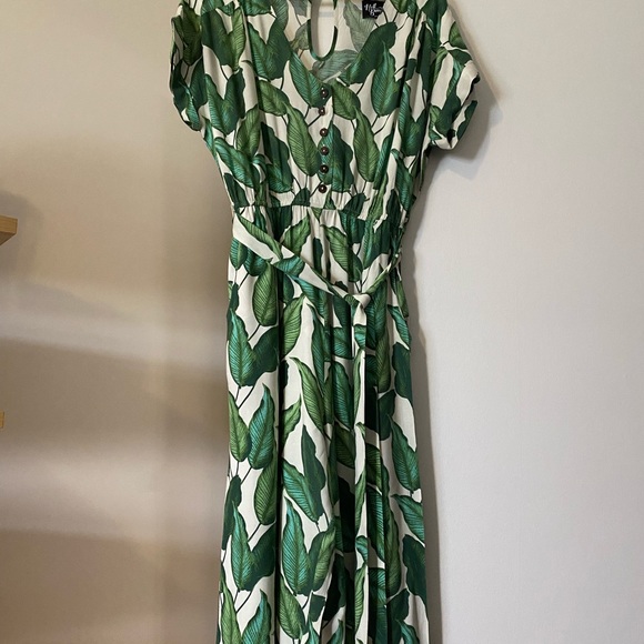Hell Bunny Green Palm Leaf Rainforest Jumpsuit - Picture 8 of 10